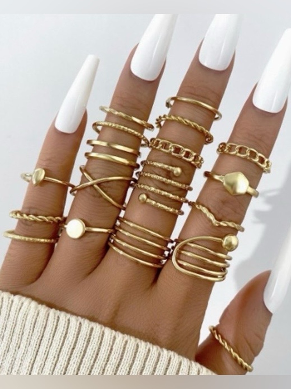 New 22-Piece Gold Bohemian Geometric Stacking Rings Set